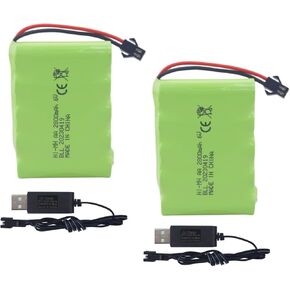 قفزة البحر 2pcs 6.0v 2800mah aa بطارية قابلة للشحن مع SM-2P Plug+USB شحن كابل TB141 TB142 DE37 RC ، بطارية سيارة Stunt ، حفارة RC ، شاحنة ، بطارية هندسة للسيارة