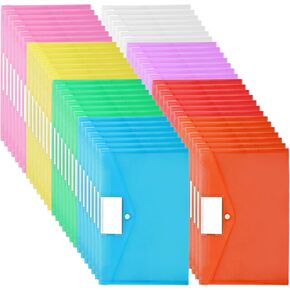 56 Pack Plastic Accores with Snap Closure ، A4/Letter Size Enderves for Documents ، مجلد الملفات البلاستيكية مع Pocket Pocket for Home Work Offication ، 8 ألوان