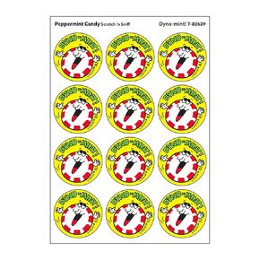 Dyno-Mint!/Peppermint Candy Scent Retro Scratch 'n Sniff Stinky Stickers by TREND; 24 Seals/Pack - Authentic 1980s Designs!