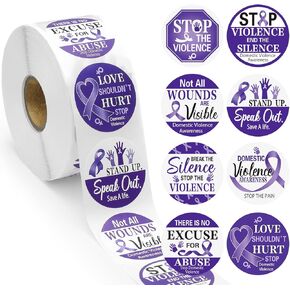 Fuutreo 1000 Pieces Domestic Violence Awareness Sticker Small Purple Ribbon Awareness Stickers I Am a Survivor Sticker for Event Gift Letter Bags