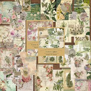 200 قطعة خمر Scrapbook Supplies Pack ، Vintage Nature Plant Flower Scrapbook Kourgle Journaling Kit for Bullet Journals Decoupage Collage Decoupage (A)