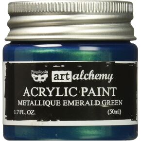Marketing Finnabair Art Alchemy Acrylic Paint 1.7 Oonces Fluid ، Metallique Emerald Green