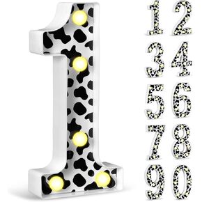 Vihose Light Cow Print Numbers طاولة عيد ميلاد مركزية الزخارف مزرعة زخرفية تضيء رقم العدد لعلامة Cowgirl Cow Party Party Farm Barn Supplies Decor (رقم 2)