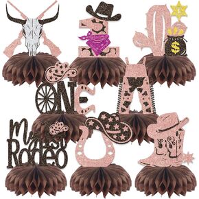 8pcs Rodeo Party Decorations My 1st Rodeo Honeycomb Centerpins Cowgirl عيد ميلاد ديكورات الحفلات Cowgirl Centerples for Tables Western Cowgirl Party Decorations