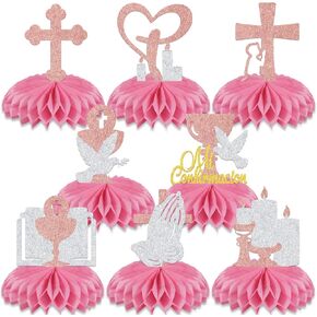 8pcs mi inflisnacion honeycomb تأكيد محور الطفل زخارف الحفلات معمودية دش الطفل دخن معمودية الديكور الذهب الوردي بريق الفضة