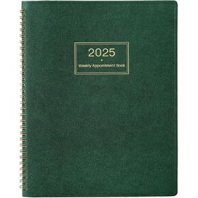 Appointment Book/Planner 2025 - Daily Hourly Planner 2025, Jan. 2025 - Dec. 2025, 8" x 10", 2025 Weekly Appointment Book, Leather Cover - Dark green