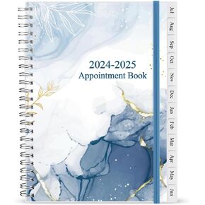 2024-2025 Appointment Book - 2024 2025 Weekly Appointment Book from July 2024 - June 2025, Flexible Cover, Hourly Planner with Monthly Tabs, Blue Watercolor