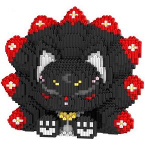 Animal Dark Black Nine Tailed Fox Micro Building Blocks Set（7100PCS 25cm High Series） Gift for Adults and Kids