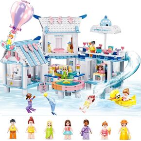 Friends Summer House Building Set for Girls 6-12, Girls Beach Villa Building Kit with 7 Minifigures, Compatible with Lego Friends Heartlake House, 938 PCS