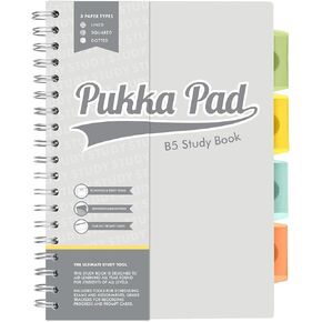 Pukka Pad ، B5 كتاب دراسة - 120 صفحة ، 60 ورقة دفتر B5 - المقاطعات القابلة لإعادة وضعها ، وبطاقات مبطنة ، ومربعة ، وورق منقط ، وجداول ، ومتعقب الواجبات والصف ، وبطاقات الامتحانات ، وبطاقات المراجعة ، 10 × 7 بوصات