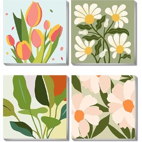 Cupmod 4 Pack Pack Paint حسب الرقم للأطفال الذين تتراوح أعمارهم بين 8 و 12 عامًا ، طلاء ألوان مائية من سهلة DIY من الأرقام المائية بأرقام على القماش ، والطلاء حسب عدد المبتدئين للبالغين لتديين الجدار المنزلي (8 × 8 بوصات)