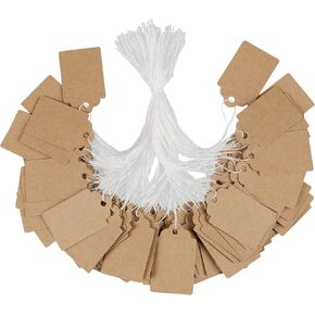 UniClife 200 PCS Kraft Price مع سلسلة مرنة متصلة ببنية قابلة للكتابة Kraft Paper Tag Tag لتسعير سعر الملابس علامات عرض البضائع فارغة علامة ، 1.38 "× 0.69"