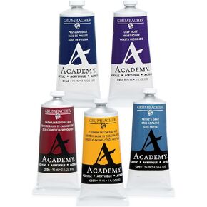 Grumbacher Academy Professional Acrylic Paint Set of 5 90ml Deep Colors - Metal Tubes - Heavy Body Professional Grade Artist Paint with Genuine and Pure Pigments - ASTM Lightfast Colors