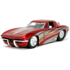 Big Time Muscle 1:24 1963 Chevy Corvette Stingray Die-Cast Car, Toys for Kids and Adults(Red/Silver)
