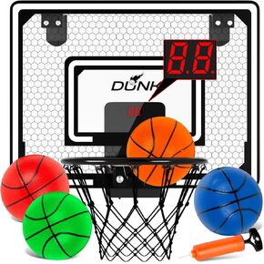 Mini Basketball Hoop داخلي للأطفال ، طوق كرة السلة مع لوحة النتائج الإلكترونية ، 4 كرات فوق الباب ، تقدم لعبة كرة السلة لـ 5 6 7 8 9 10 11 12 سنة الأولاد الفتيات