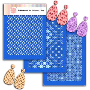 Indian Tile Silk Screen Stencils for Polymer Clay, 3 PCS Tile Pattern Silkscreen for Polymer Clay Earring Making, Reusable Silk Screen Stencils for Polymer Clay SSCMB-17