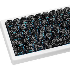 131 Keys PBT Keycaps White Topographic Side Printed Dye Sub Shine Through Custom Cherry Profile Mechanical Keyboard Keycap Set for Cherry Gateron MX Switches Mechanical Keyboard