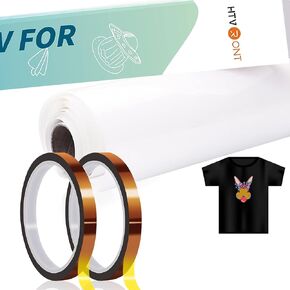 Htvront Sublimation HTV للنسيج الداكن/النسيج الخفيف - تسامي اللامع فينيل 12 "× 5 قدم ، 10 مم × 33 متر شريط مقاوم للحرارة 2 شريط نقل الحرارة ،