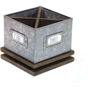 Rae Dunn Contating Decorative Pencil Cup - حامل سطح المكتب الثابتة من الفولاذ المجلفن - 4 منظم منظم الجدول المقصورة للأقلام والمكاتب والمنزل والفن من قبل تصميمات التصميم