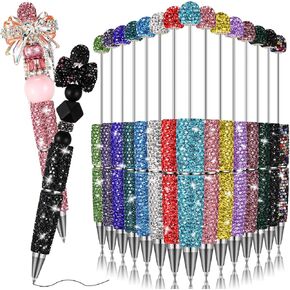 Tondiamo 15 PCS Glitter Beadable Abens Full Rhinestone Fancs Abens for Beads Diy Diamond Pens Pen Kit Cute Journaling point fun bling ballpoin