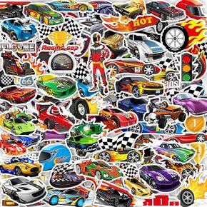 100PCS Race Car Stickers, Race Car Party Favors Supplies Wheels Birthday Party Decorations Racing Car Stickers for Water Bottle Laptop Computer Phone Bike Luggage