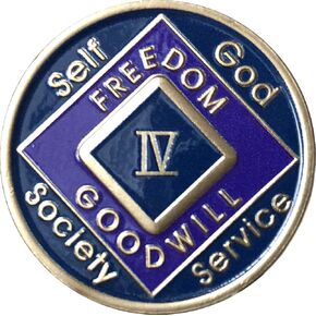 4 Year Blue and Purple NA Medallion Official Narcotics Anonymous Chip IV