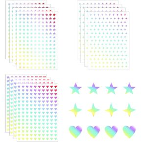 1800pcs ملصقات ثلاثية الأبعاد مصغرة ، ملصقات القلب الصغيرة النجمية صغيرة الحجم