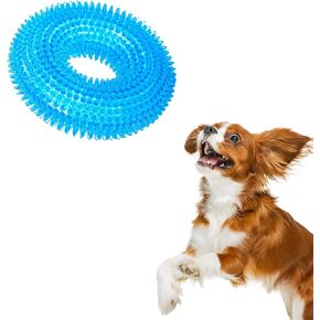 Dog Oral Nub Squeaky Ring, Relief & Comfort for Teething Puppies, Floating Fetch Ring, Creates Slow Bowl for Fast Eaters, Round Rubber Ring Won’t Dent Floors, Puppy Essentials, Crystal Blue