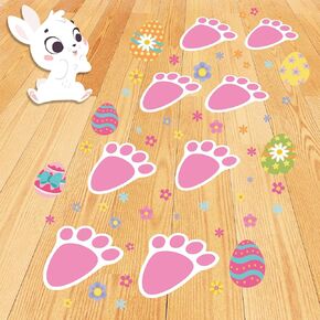 yquqwn 256 pcs ملصقات قدم عيد الفصح ، 9 صفيحة أقدام شارات لثبات ملصق الأرضية ، ومختلط حجم الأرنب المطبوعات بيض عيد الفصح لزخارف العطلات أرضية المنزل وألعاب الصيد البيض