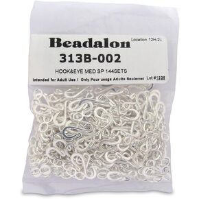 Beadalon Medium Hook and Eye Clasps, Silver Plate, Set of 144