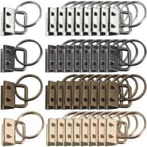 40Pcs 4 Colors Key Fob Hardware Bulk Wristlet Clasp Hardware Iron 1 Inch Colorful Ribbon Ends with Split Rings Metal Keychain Sets for Key Fob Wristlets Lanyards Bags DIY Making Accessories