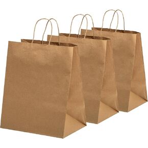FMP Brands 100 Pack 10x7x12 inches Kraft Paper Gift Facs with Handles Bulk و Dating Brown Paper For Form