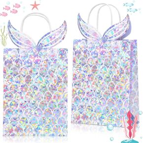 Watersay 24 PCS Holographic Mermaid Gift Fags Iridescent Mermaid Party Taffor