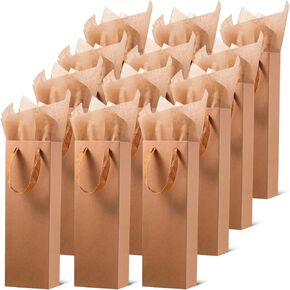Zonon 12 قطعة حقيبة هدايا نبيذ Kraft مع مقابض وأنسجة Kraft للاحتفالات عطلة عيد الميلاد وحفلات الزفاف ، 4 × 3.5 × 14 بوصة (أبيض)