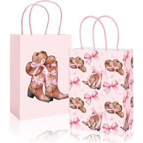 JARTHENAAMCS 24PCS Western Cowgirl Paper Pags Pink Bow Cowgirl Hat Boot Boot Acags with Willles Candy Goodie Bags Pags Plocery For For Birthday Party Fivors Suppors