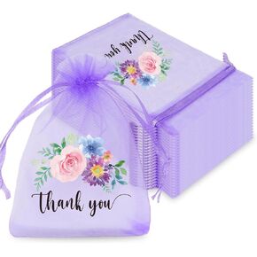 JarThenaAMCS 100 Pcs Thank You Organza Bags Drawstring Golden Leaves Jewelry Gift Bags White Candy Goodies Treat Bags Mesh Bags for Wedding Baby Shower Birthday Party Favor,4 x 6 Inch
