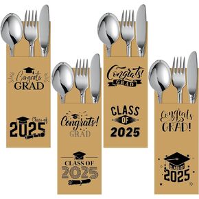 TAOBARY 100 PCS CLASS OF 2025 CRAGUTION KRAFT PAPER SILVERWARD PACS 2025 التخرج لحفلات التخرج أكياس هدايا التخرج من حاملي أدوات أدوات أدوات المدارس الكلية للمدرسة الثانوية الكلية