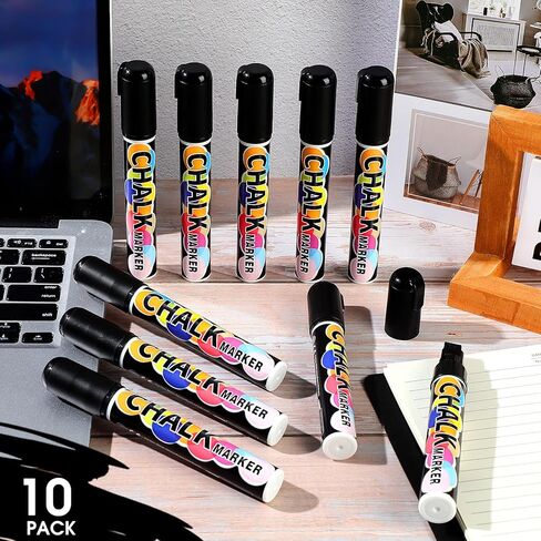 Fuutreo 10 Pack Jumbo Chalk Markers Window Chalk Markers Car Window Markers Large Chalk Markers Liquid Chalk Markers Pen With 10mm Wide Tips Erasable Window Markers For Cars Glass(White) in Kuwait