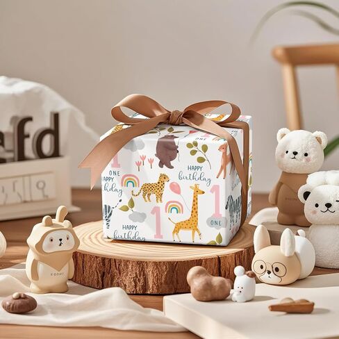 RUSPEPA 1st Birthday Wrapping Paper for Kids, Mini Roll, Jungle Animals and Number 1 Pattern Gift Wrap Paper for Boys Girls, Birthday Party, Baby Shower, 17 Inches x 16.4 Feet, 1 Year Old in Saudi Arabia