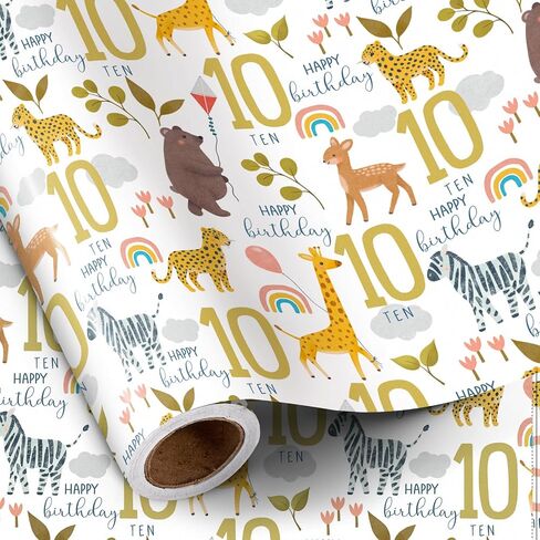 RUSPEPA 1st Birthday Wrapping Paper for Kids, Mini Roll, Jungle Animals and Number 1 Pattern Gift Wrap Paper for Boys Girls, Birthday Party, Baby Shower, 17 Inches x 16.4 Feet, 1 Year Old in Saudi Arabia