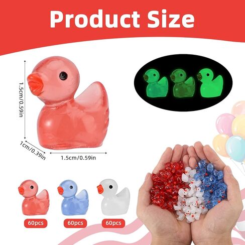 180pcs Independence Little Resin Duck, 3 Color Patriotic Tiny Duck Bulk, Small Miniature 4th of July Mini Decor, Assorted Memorial Decoration for Micro Garden Landscape (Blue, White, Red) in Kuwait