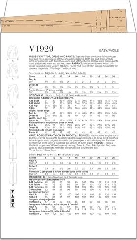 Vogue Misses' Knit Top, Dress and Pants Sewing Pattern Kit, Design Code V1929, Sizes 18-20-22-24-26 in Saudi Arabia