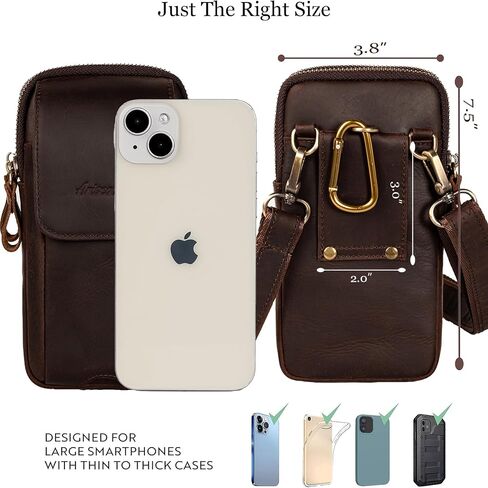 Leather Vertical Men Cell Phone Holster, Leather Cell Phone Holster, Vertical Belt Clip Cellphone Pouch, Dual Pocket Universal Smartphone Pouch Bag (Dark Coffee) in Saudi Arabia