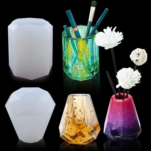 Voyyphixa 2 Pcs Vase Resin Molds, Flower Pot Silicone Resin Molds, Geometric Vase Epoxy Resin Casting Molds for DIY Crafts Makeup Brush/Pen Holder Home Decor in Saudi Arabia