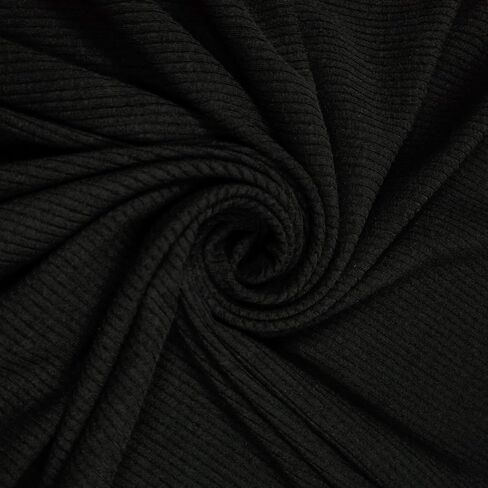 Texco Solid Color 4x2 Rib Knit Poly Rayon Spandex Fabric, Black 1 Yard in Saudi Arabia