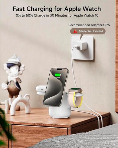 Charging Station for MagSafe Charger, 3 in 1 Wireless Charger for iPhone 16/15/14/13/12 Series, for Apple Watch & Air Pods, SwanScout 707M (No Adapter) (Black) in Kuwait