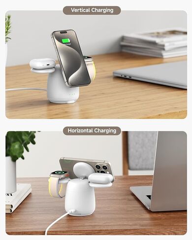 Charging Station for MagSafe Charger, 3 in 1 Wireless Charger for iPhone 16/15/14/13/12 Series, for Apple Watch & Air Pods, SwanScout 707M (No Adapter) (Black) in Kuwait