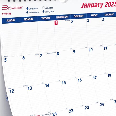 Brownline® 2025 التقويم الجدران الشهري ، 12 شهرًا ، من يناير إلى ديسمبر ، ملزمة مزدوجة ، 20 "× 30" (C171105-25) in Kuwait