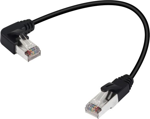QIANRENON 90° Angle RJ50 10P10C Ethernet Cable,10P 10C Male to Right Angle Male Communication Cable,Cat5E,with Shield,Microphone Connections for Data and Mobile Radios,30cm/11.8in (Down Angle) in Kuwait
