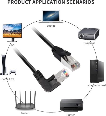 QIANRENON 90° Angle RJ50 10P10C Ethernet Cable,10P 10C Male to Right Angle Male Communication Cable,Cat5E,with Shield,Microphone Connections for Data and Mobile Radios,30cm/11.8in (Down Angle) in Kuwait
